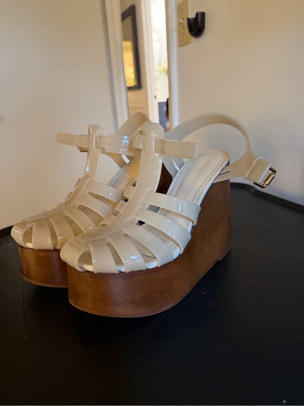 FARM Rio Cream Patent Platform Wedge Sandals - Picture 3 of 4